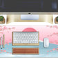 Aesthetic Japanese Cherry Blossom Desk Mat Cute Pastel Blue Color XL Sakura Gaming Mouse Pad Anime Mousepad for Women Desk Office Girl Gamer Cherry Blossoms Mouse Pads Fun Desktop Mat 31.5x11.8 in