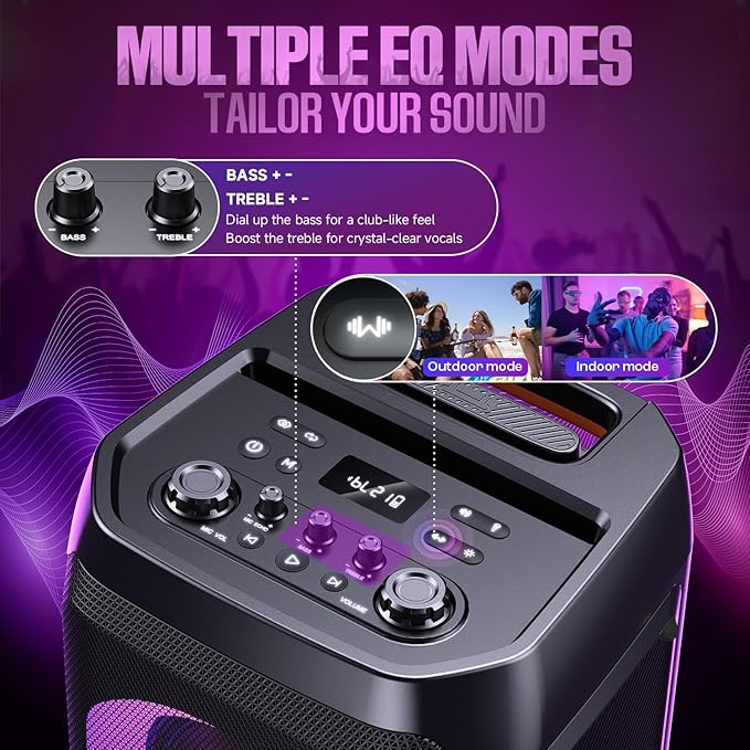 W-KING Portable Speaker Bluetooth Partybox, 370W MAX Pro Sound Loud, Deepest Bass,Large Outdoor Boom Box Wireless, CSB, Telescopic Handle&Sturdy Wheels, 25H, Futuristic Light,MIC&Guitar in