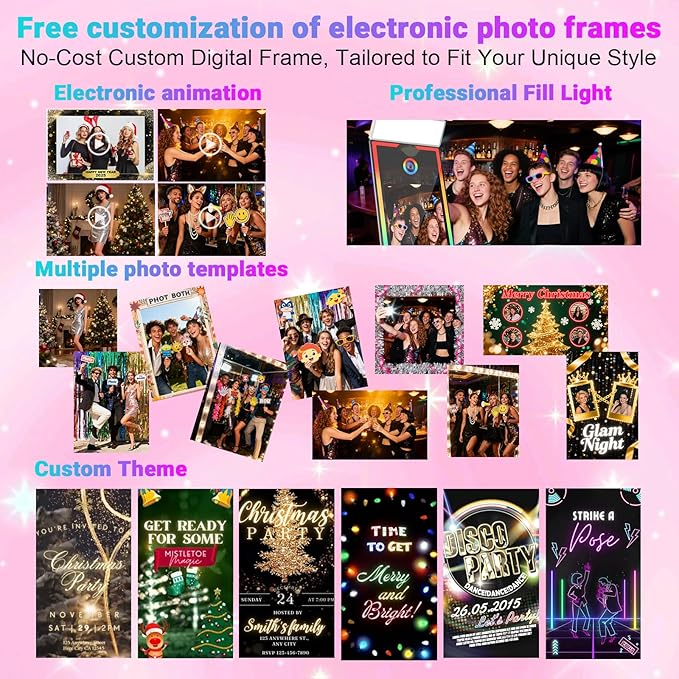 Magic Mirror Photo Booth 65’’ with Camera and Printer, Portable 43“ Touch Screen Mirror Photo Booth with APP Control, Professional Photography Fill Light for Wedding Event Party Rental (White, 65-43")