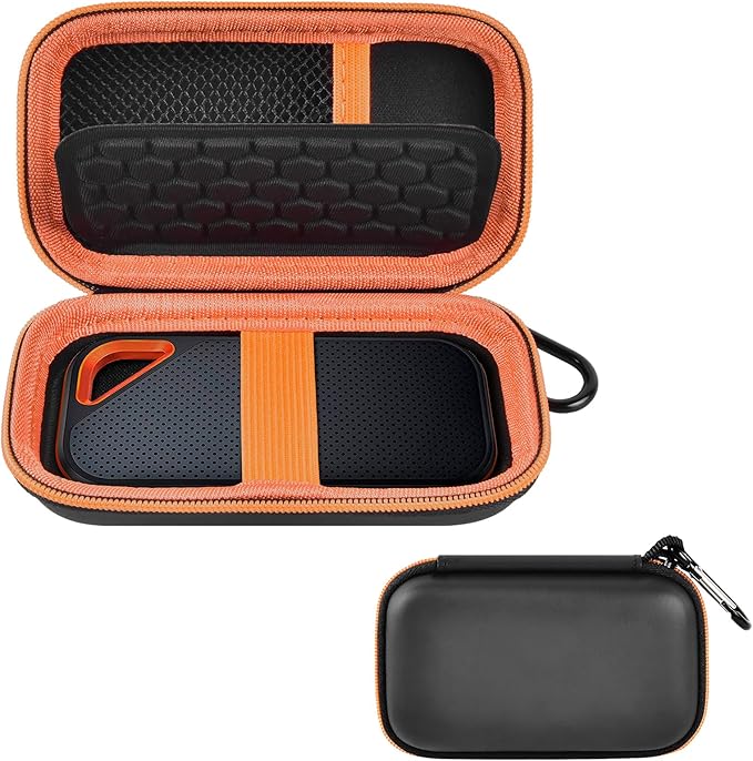 Hard Case Compatible with SanDisk Extreme PRO 500GB 1TB 2TB 4TB Portable External SSD. Carrying Travel Holder for Crucial X8 Solid State Drive (Box Only)-Orange Zipper