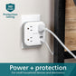 Philips EZFit 3-Outlet Surge Outlet Extender with USB, 1 USB-A, 1 USB-C, Adapter Spaced, Charging Station, 12W, 980 Joules, White - SPP9393W/37