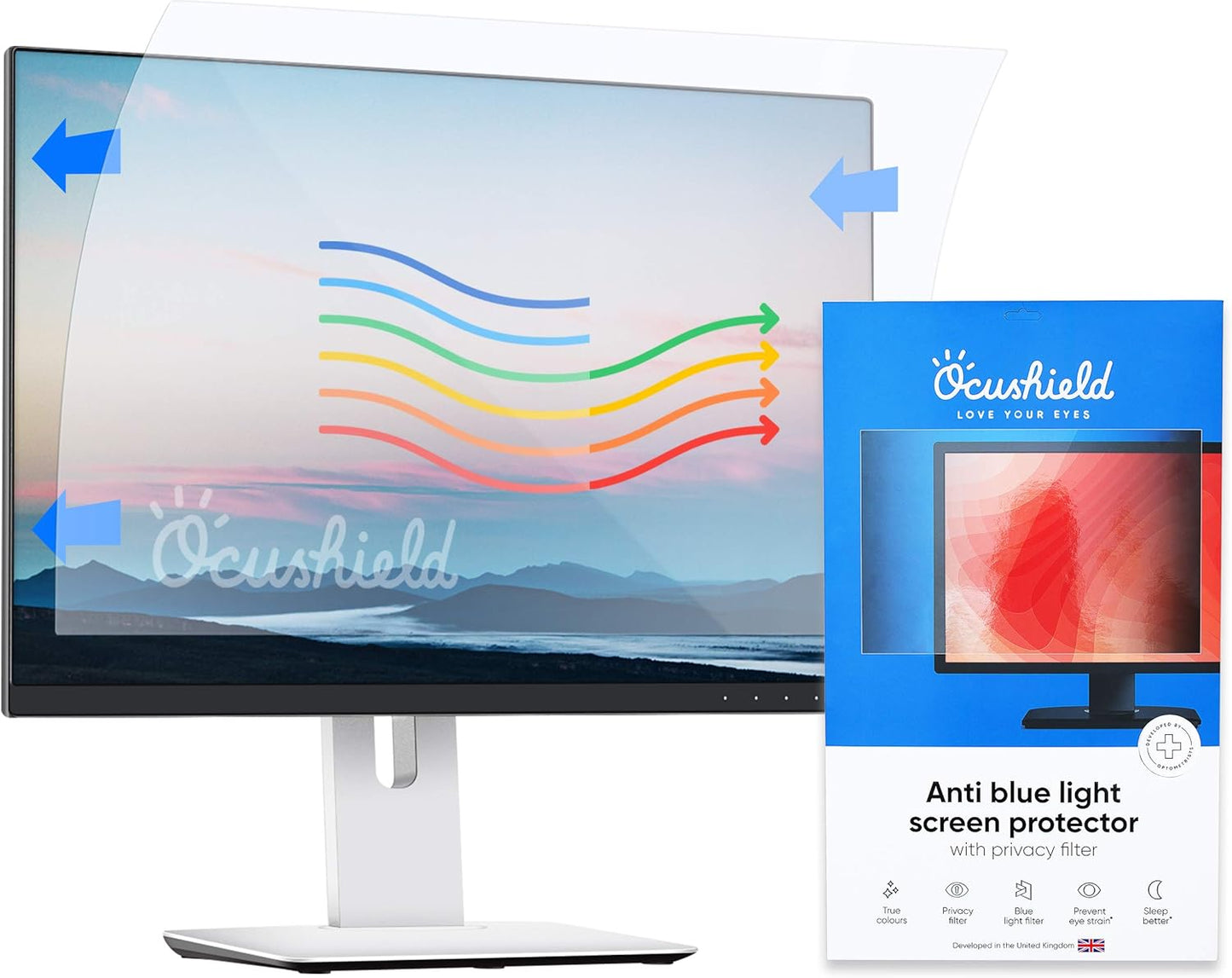 Ocushield 24” (16:10) Premium Anti Blue Light Screen Protector with Privacy Filter for Laptops and Computer Monitors - Anti-Glare - Easy Install - Anti-Fatigue (519 x 325 mm)