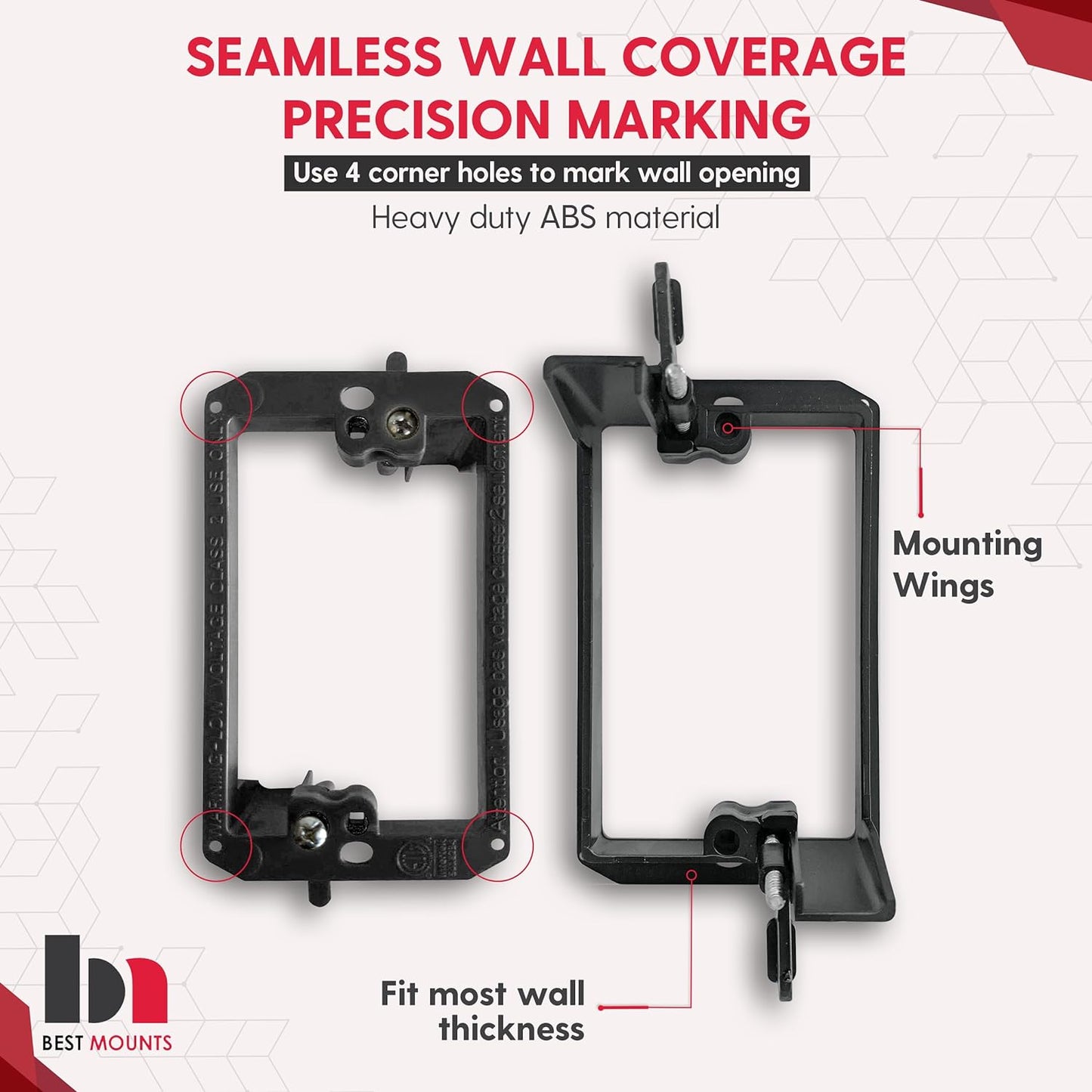 2 Pack Wall Plate with Bracket - In Wall Cable Management Kit - Recessed Wall Plate Cable Pass Through Pair with Single Gang Low Voltage Mounting Bracket - TV Cord Hider for Wall Mounted TV