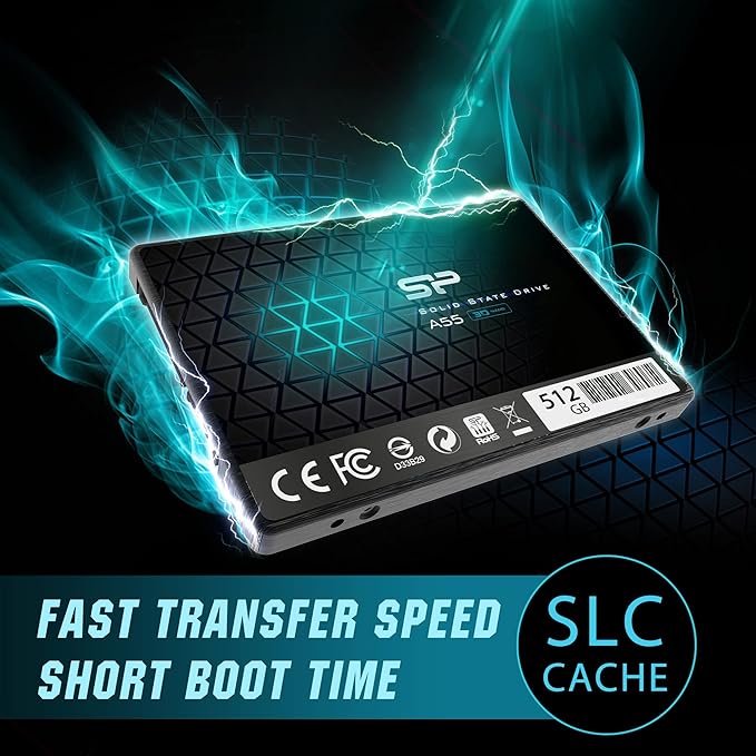 Silicon Power 2-Pack 512GB SSD 3D NAND A55 SLC Cache Performance Boost SATA III 2.5" 7mm (0.28") Internal Solid State Drive