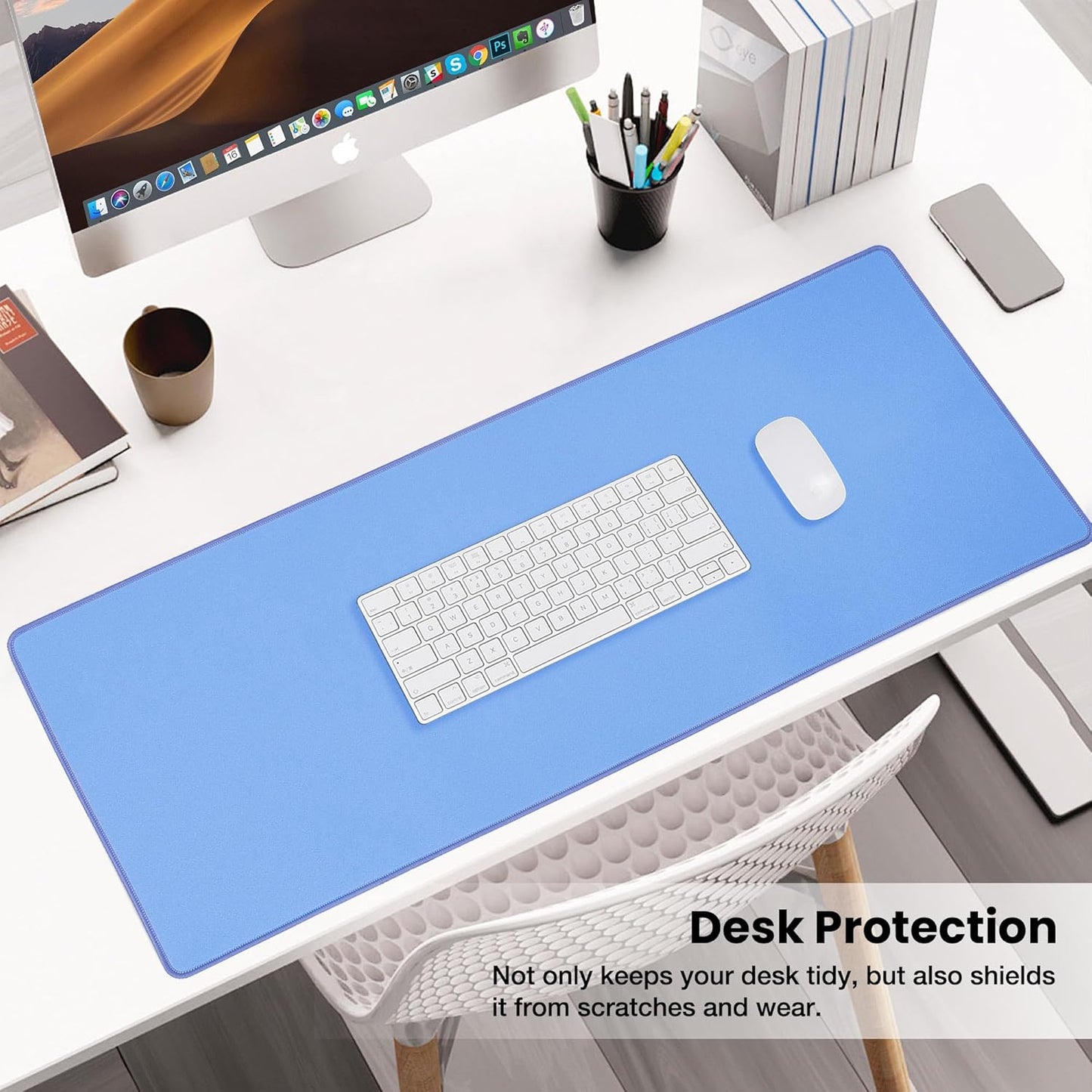 ALOANES Waterproof Mouse Pad, XL Gaming Keyboard Pad with Anti-Slip Base, Grain Jacquard Surface, Extend Desk pad for Gamer, Office & Home, Blue Mousepad 31.5''x 11.8''x 0.12''