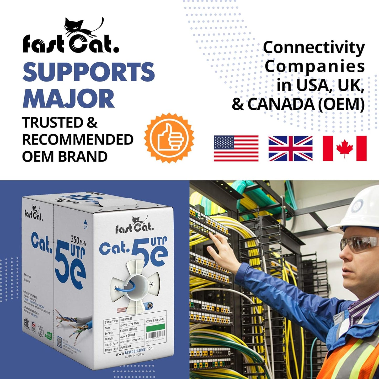 fast Cat. Cat5e Ethernet Cable 1000ft - 24 AWG, CMR, Insulated Bare Copper Wire Cat 5 ethernet Cable with FastReel - 350MHZ / Gigabit Speed UTP Cable Cat5e - CMR (Green)