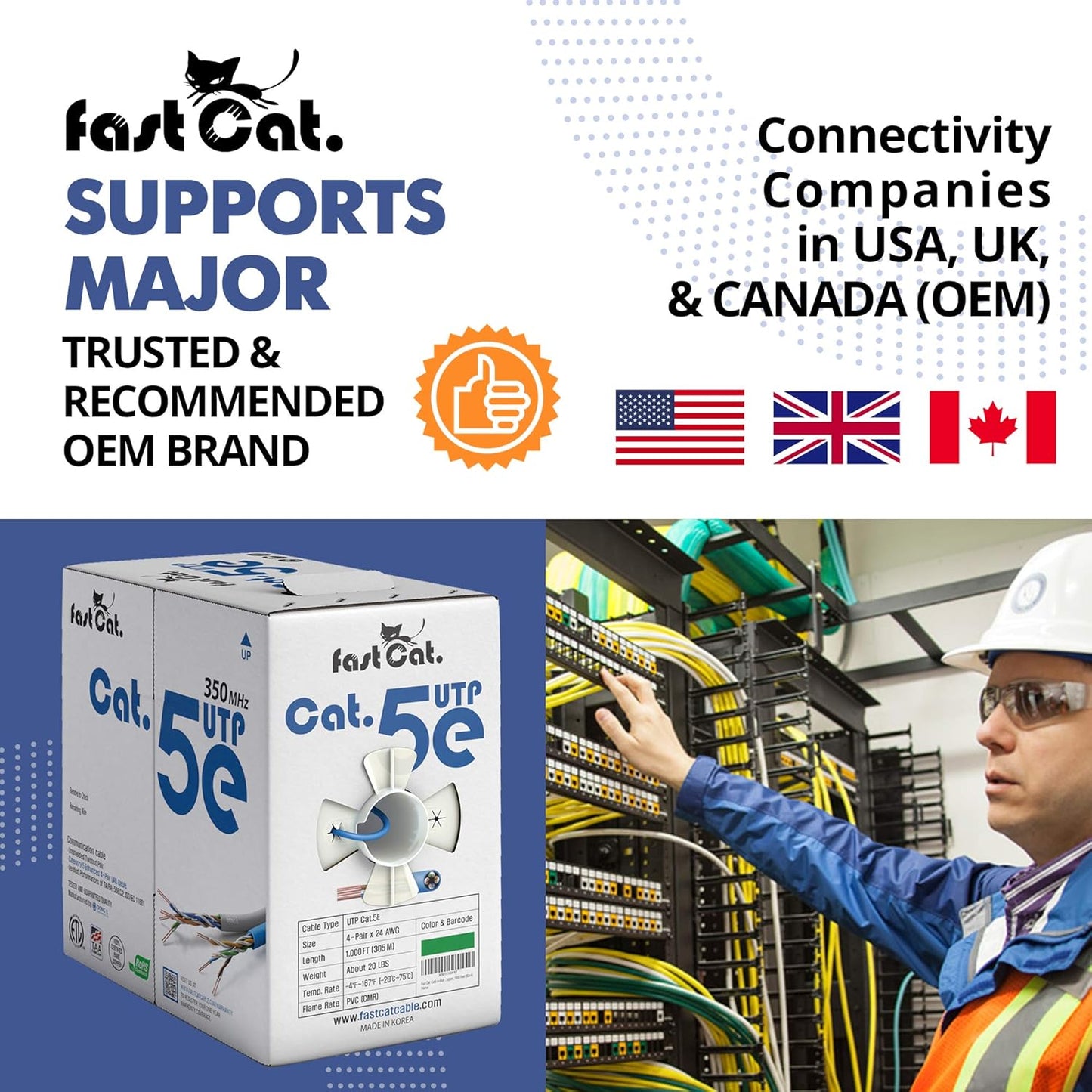 fast Cat. Cat5e Ethernet Cable 1000ft - 24 AWG, CMR, Insulated Bare Copper Wire Cat 5 ethernet Cable with FastReel - 350MHZ / Gigabit Speed UTP Cable Cat5e - CMR (Purple)