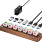 7-Port USB 3.0 Powered Hub, RGB Lighting, Hot-Swappable Cherry MX Switch Support, 5Gbps Speed, Includes 12V/2A Power Adapter, Walnut Wood Cyberpunk USB Dock-FU0724