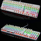 Typewriter Style Mechanical Gaming Keyboard LED Backlit Wired with Blue Switch Retro Round Keycap 104 Keys Keyboard (White 104 Keys LED)