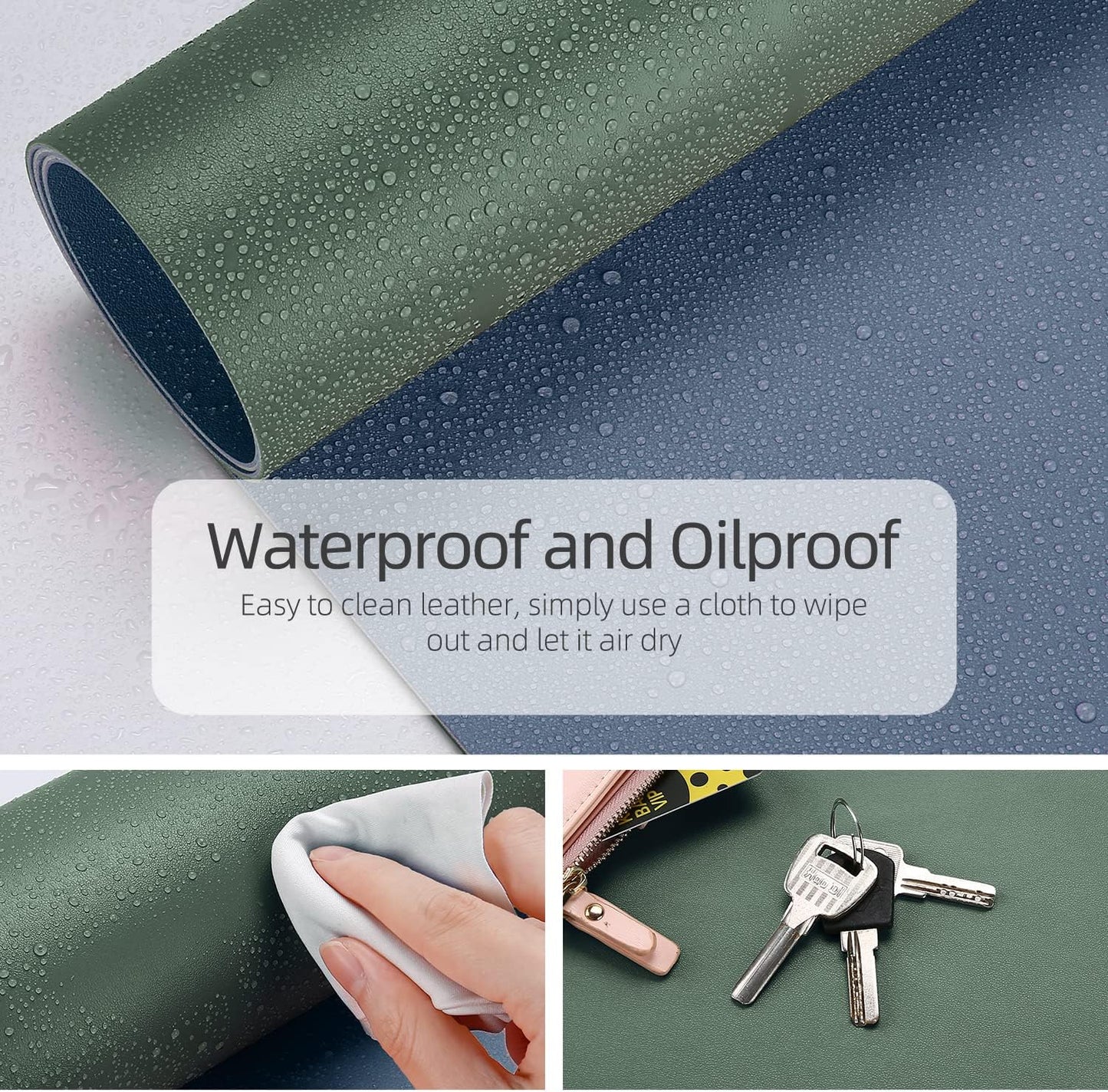 YSAGi Desk Pad, Desk Mat, Dual-Sided Desk Pad, 31.5" x 15.7" Laptop Leather Desk Pad Protector, Desk Blotter for Keyboard and Mouse, Waterproof Desk Writing Pad for Office(Dark Green+Dark Blue)