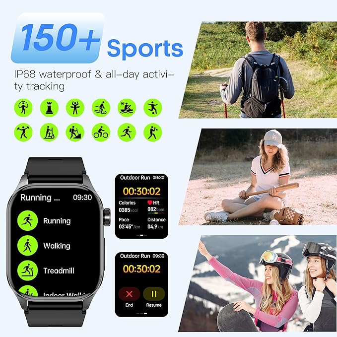 Advanced Health Smartwatch for Women Men with Real-Time Monitoring of Heart Rate, Blood Oxygen, Body Temperature, Blood Pressure, Sleep Quality and Stress Levels.Always-On Display (Blue)