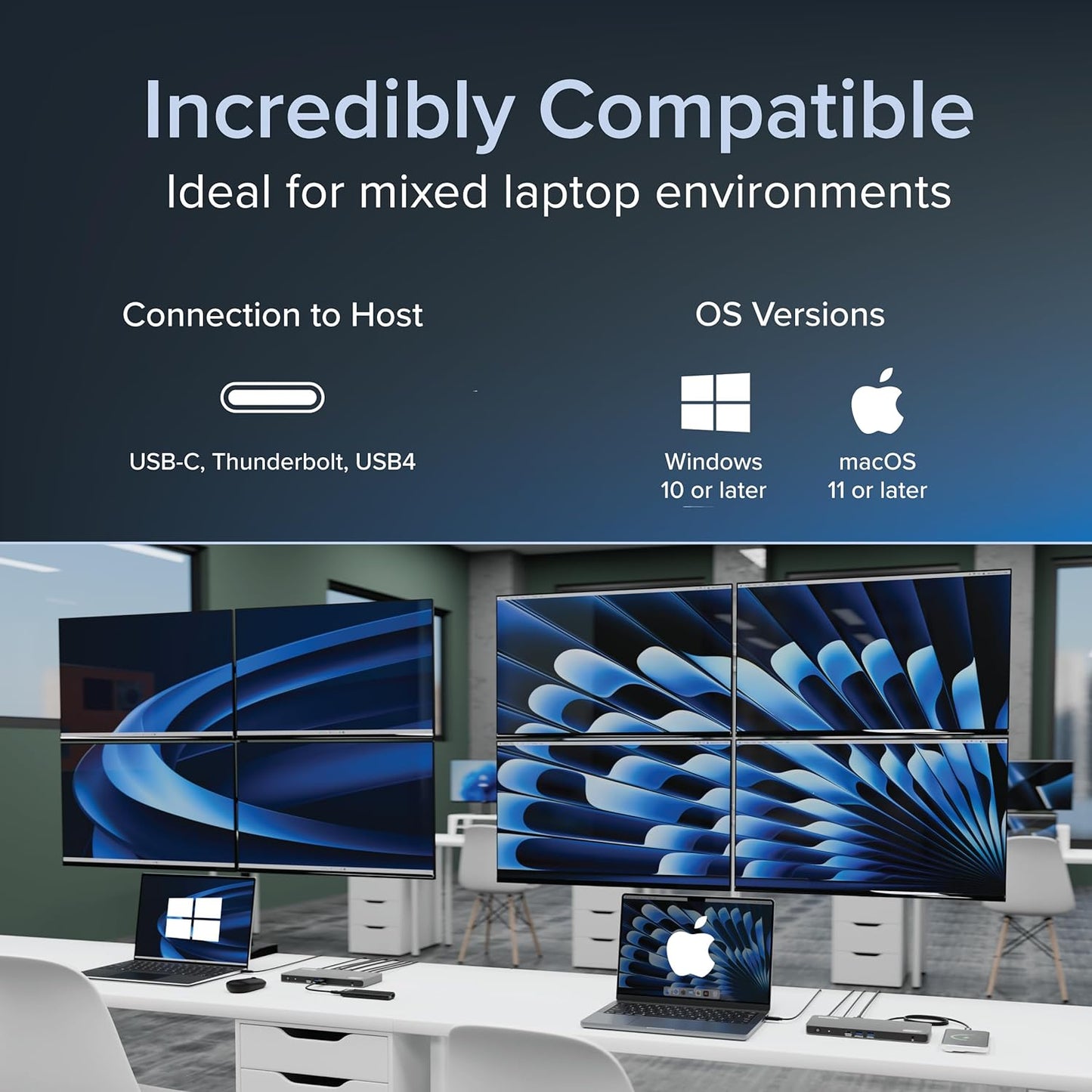 Plugable USB C Docking Station 5 Monitors, 140W DisplayLink Dock Connects up to Five 4K Displays for MacBook Windows Thunderbolt 4 Laptops, 2x HDMI, 3x USBC 2.5Gbps Ethernet, Driver Required UD-7400PD