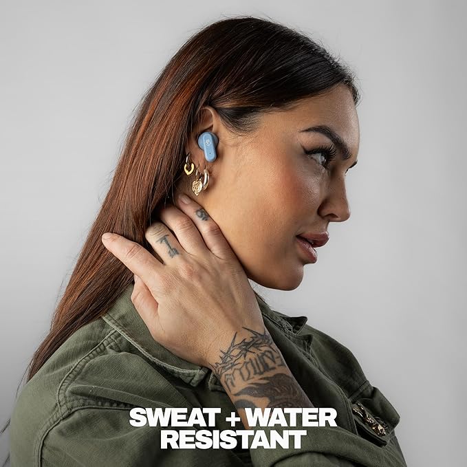 Skullcandy Dime 3 Wireless Earbuds, Bluetooth Headphones, Noise Isolating Fit, Up to 20 Hours Battery, Microphone for iPhone Android, Easy Carry with Integrated Lanyard - Preppy Blue