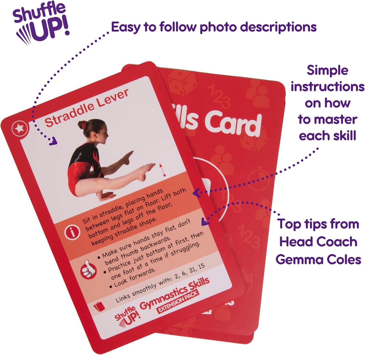 Shuffle Up Gymnastics Games Skills Pack - Family Games with 22 New Fun & Active Skills Cards for Kids, Gymnastics Equipment for Kids, Gymnastics Gifts for Girls & Boys