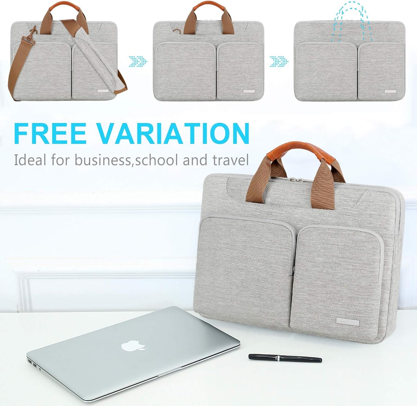 Lacdo 360° Protective Laptop Shoulder Bag for 13 inch New MacBook Air M4 A3240 2025, M3 A3113, M2 A2681, M1 A2337 A2179 A1932 2024-2018 | 13 inch MacBook Pro M2 M1 A2338 A2251 A2289 Computer Bag, Gray