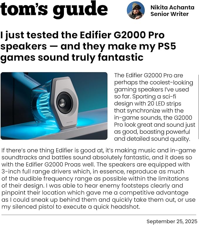Edifier G2000 Pro Bluetooth Computer Speakers with 7.1 Virtual Surround Sound, RGB Lighting, USB & Aux Input - Ideal Gaming Desk Accessories for PC, PS5, Game Console (White)