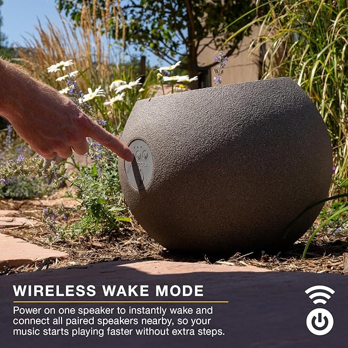 Victrola Zen – Wireless Outdoor Bluetooth Solar Speaker – IP65 Weather Resistant, Solar Charging, Multi-Speaker Connection Using Auracast (Each, Stone)