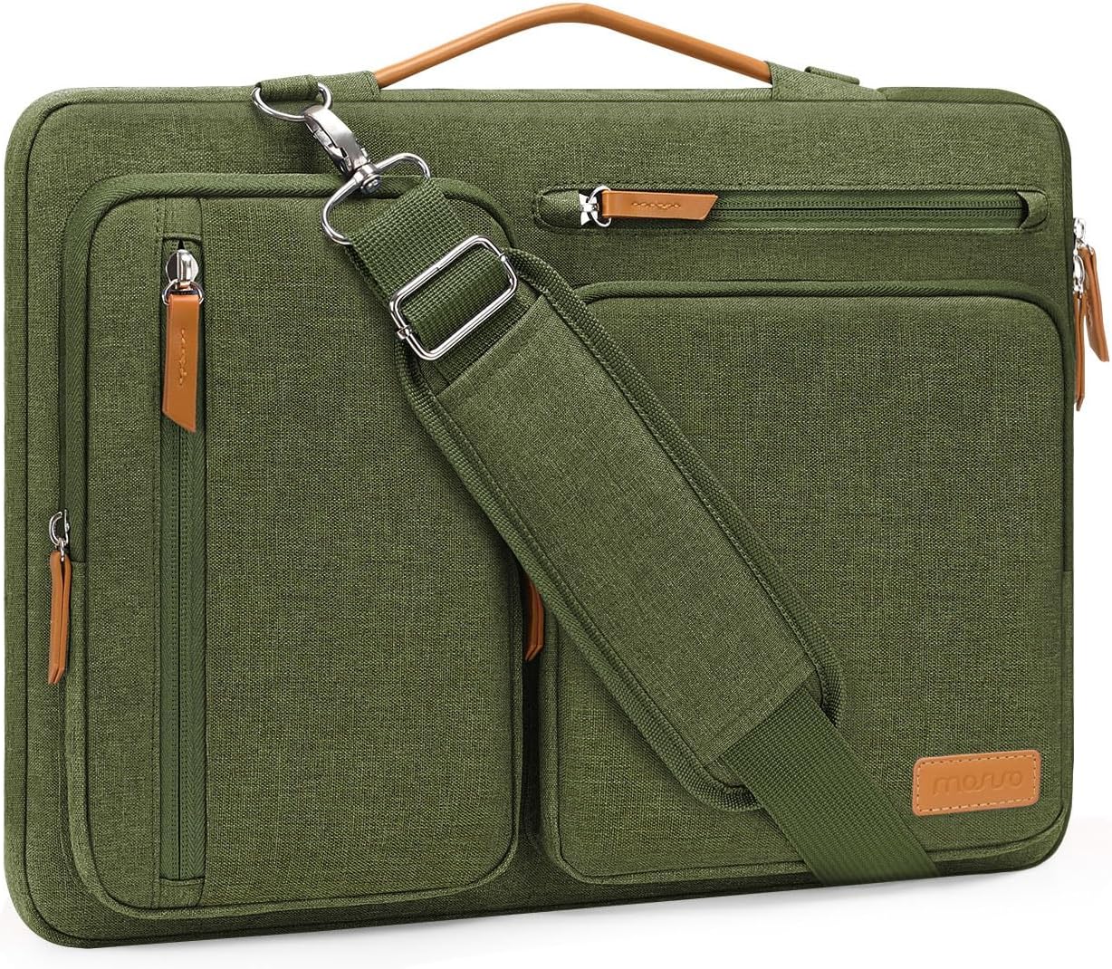 MOSISO 360 Protective Laptop Shoulder Bag,15 inch Computer Bag Compatible with MacBook Air M4 M3 M2/Pro A1990 A1707, Dell XPS Plus,Side Open Messenger Bag with 4 Zipper Pockets&Handle, Olive Green