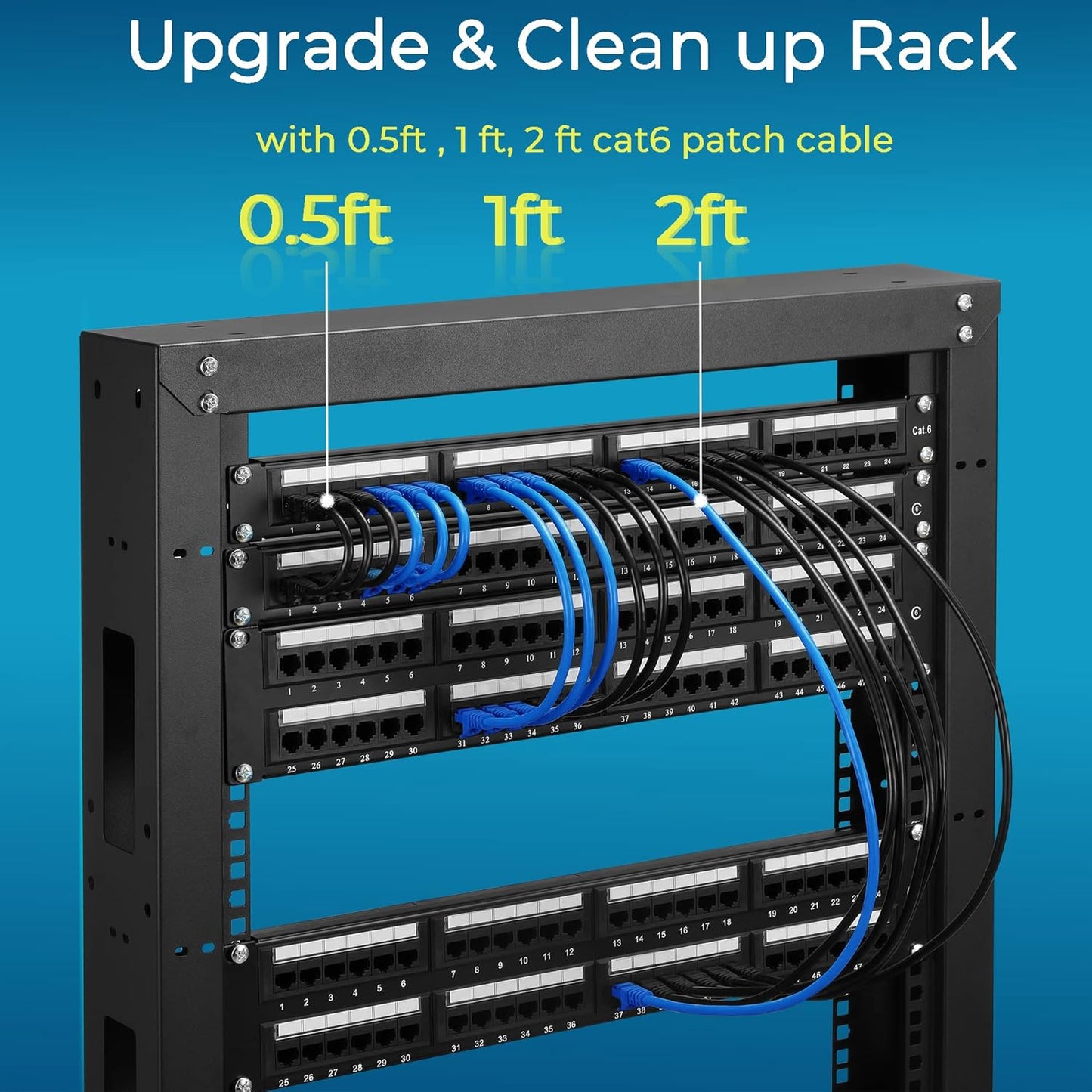 Rapink Patch Cables Cat6 5ft (24 Pack), Ethernet Patch Cable 10G Support, Cat 6 Patch Cable for Patch Panel to Switch, Flexiable Cat 6 Ethernet Cable with Gold Plated Black