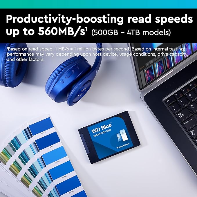 Western Digital 250GB WD Blue SA510 SATA Internal Solid State Drive SSD - SATA III 6 Gb/s, 2.5"/7mm, Up to 555 MB/s - WDS250G3B0A