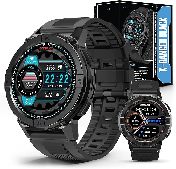 CARBINOX X-Ranger Smart Watch (Answer/Make Calls), Rugged Fitness Tracker IP69K Waterproof, Compatible with Android and iOS, 14 Days of Battery Military Durable, AMOLED Screen