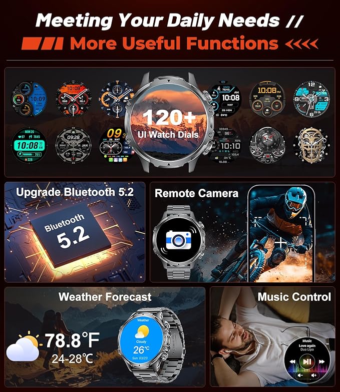 SUNKTA Smart Watch for Men,1.85" HD/800mAh Battery Smart Watches with LED Flashlight (Bluetooth Call Answer/Calls) Fitness Tracker with Heart Rate/Sleep Tracking/Blood Oxygen for Android iOS Black
