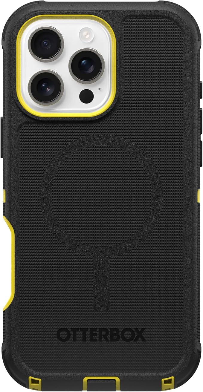 OtterBox iPhone 16 Pro Max (Only) Defender Series MagSafe Case - Night (Black & Yellow) - Built-in Magnets - Screenless - Rugged & Durable - with Port Protection