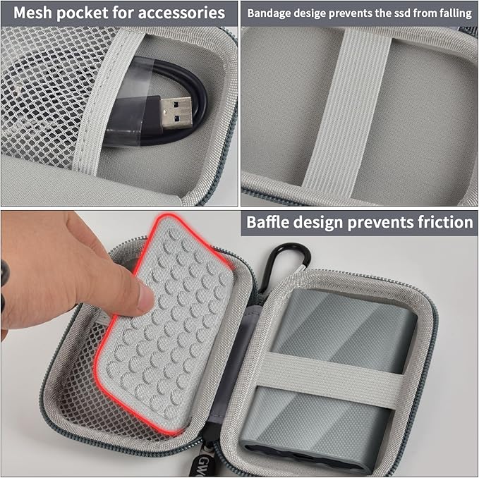 Case Compatible with Samsung T9/ T7/ T7 Shield Portable SSD 1TB 2TB 4TB External Hard Drive, Storage Travel Carrying Holder Organizer for Solid State Drives & USB Cable (Box Only)-Grey