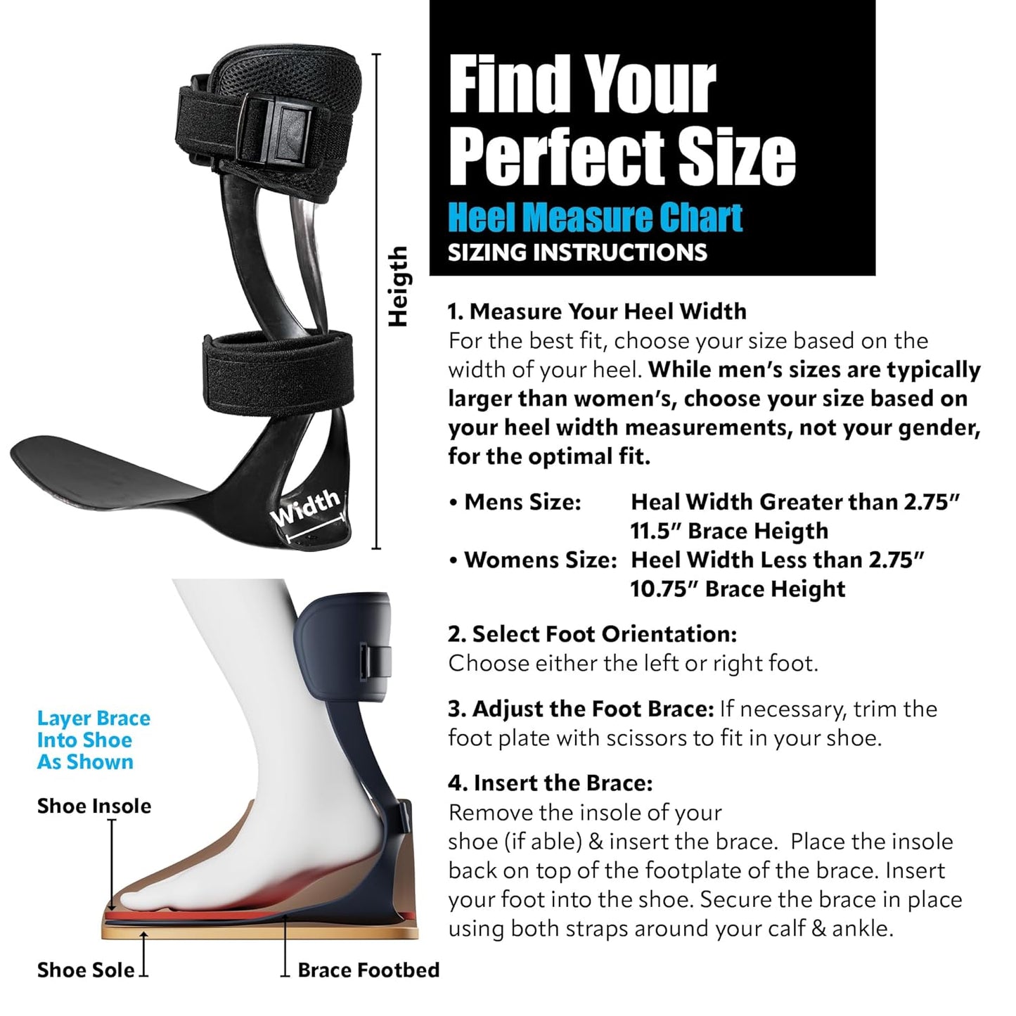 Brace On AFO S-Type - Drop Foot Stabilizer Brace, Moldable, Trimmable, Lightweight Polyethylene, Braces for Men, AFO Brace and Foot Drop Braces, Boot for Injured Foot, Men, Left