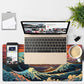 Gaming Desk Pad Large Extra Length Japanese Blue Waves Mouse Pad Keyboard Laptop Non-Slip Waterproof with Rubber Base Thick Stitched Edge Mouse Mat for Office Home 35.4 x 15.7 Inches