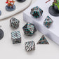 Metal Stripe Dice,Solid Metallic Glitter Stripes DND Dice with Gift Metal Box for Dungeons and Dragons Tabletop Game (Black Nickel Dark Green)