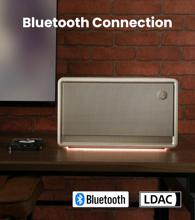Edifier ES300 Tabletop Wireless Speaker, Hi-Res Audio Bluetooth 5.3 & 12H Long Playtime, Crystal Clear Sound Multiple Connectivity for Home Office Outdoor Desktop (Ivory)