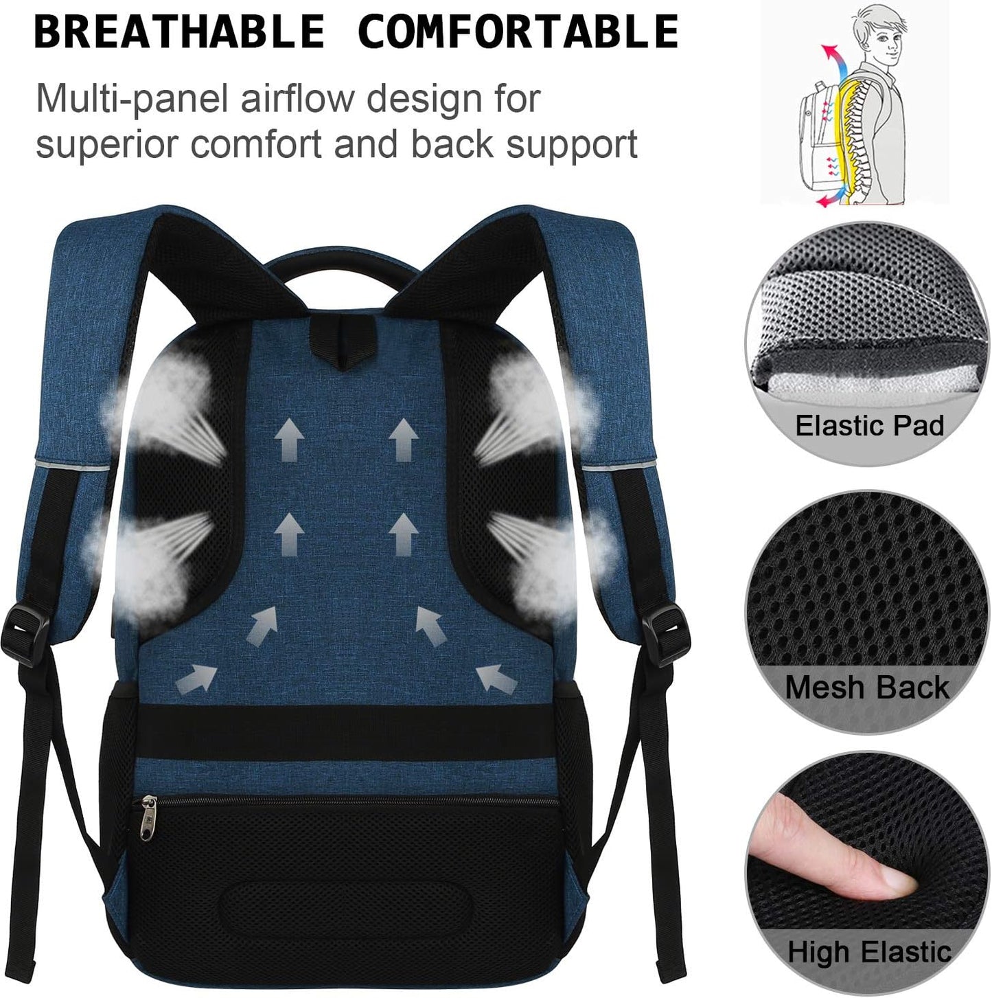 17 Inch Laptop Backpack, Business Anti Theft Slim Durable Laptops Backpack with USB Charging Port, Water Resistant College Computer Bag Gifts for Men & Women Fits 15.6 Inch Notebook-Blue