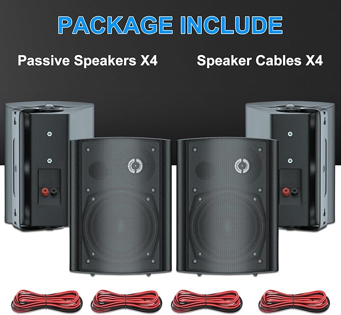 Herdio 5.25 Inches 600 Watts Passive Indoor Outdoor Speakers Wired Waterproof,Wall Mount Speakers with Loud Volume Suitable for Patio,Garden Home Theater,Black (2 Pairs)
