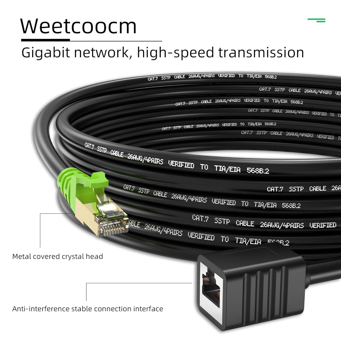 Ethernet Extension Cable 50ft, Network Cat6a Extension Patch Cable RJ45 Cords Shielded Male to Female Connector (50FT)