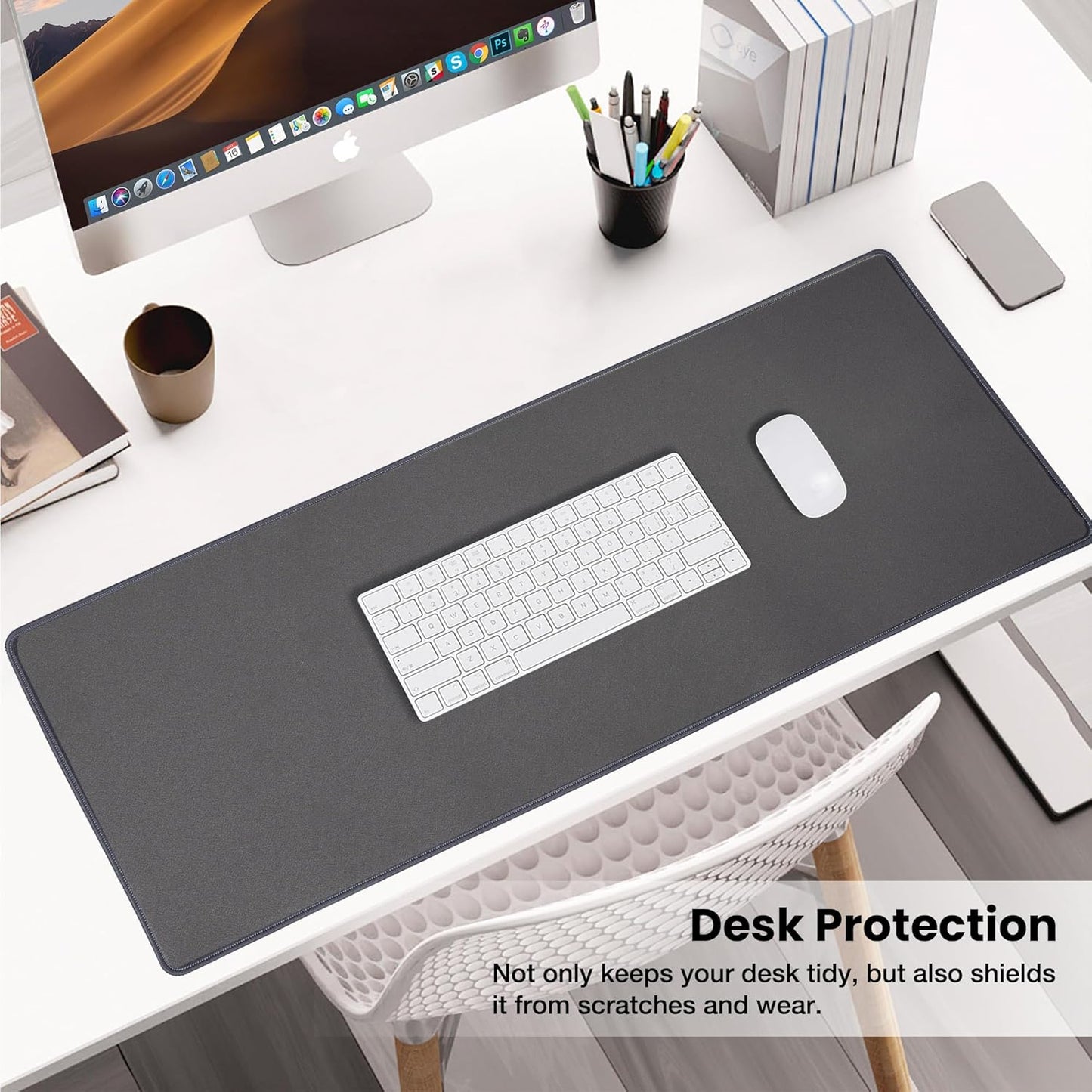 ALOANES Waterproof Mouse Pad with Durable Stitched Edge, XL Gaming Keyboard Pad, Non-Slip Rubber Base Mouse Mat, Desk pad for Gamer, Office & Home, Dark Gray Mousepad 31.5''x 11.8''x 0.12''