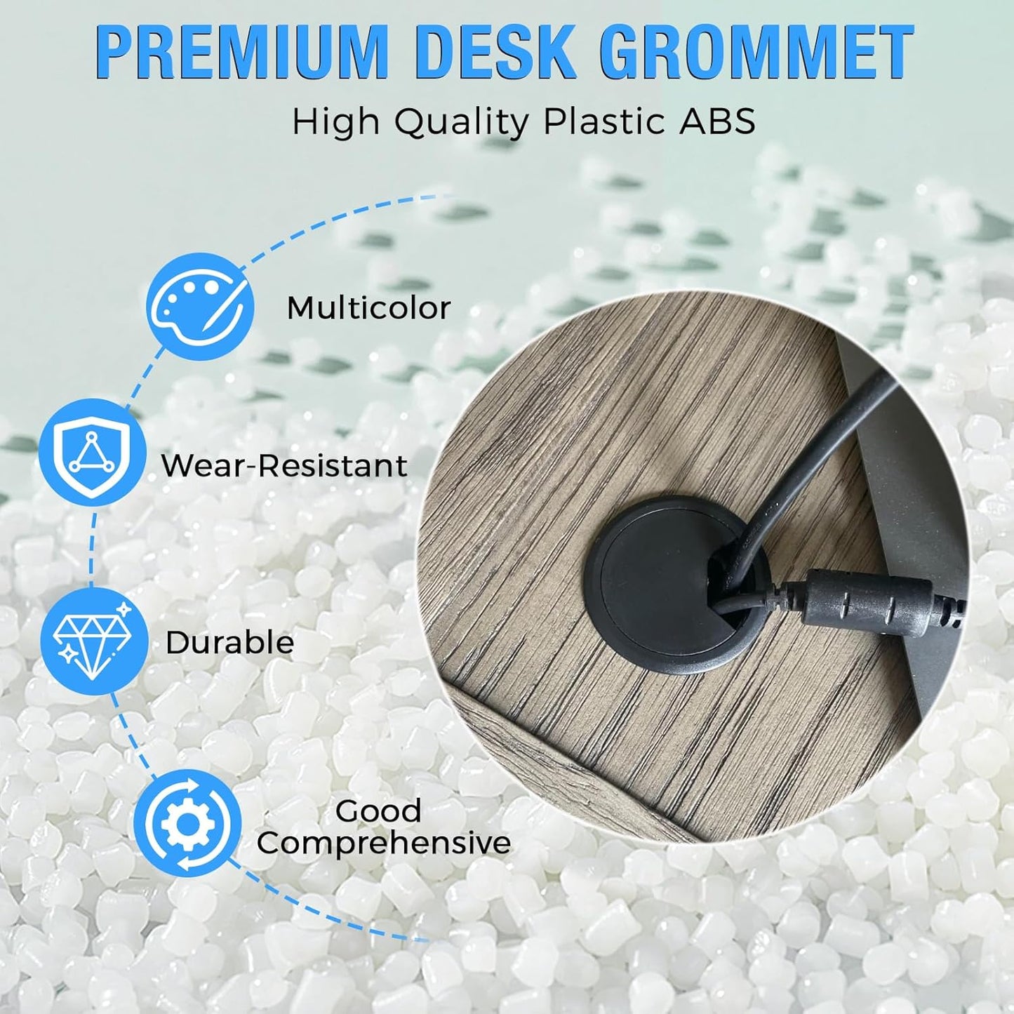 Desk Grommet 2" (50 mm), Desk Cord Hole Cover, Cable Grommet ABS Plastic, Desk Hole Grommet for Office and Home Table Cable, Detachable Adjustable Cable Cord Organizer (Black 2 Pcs)