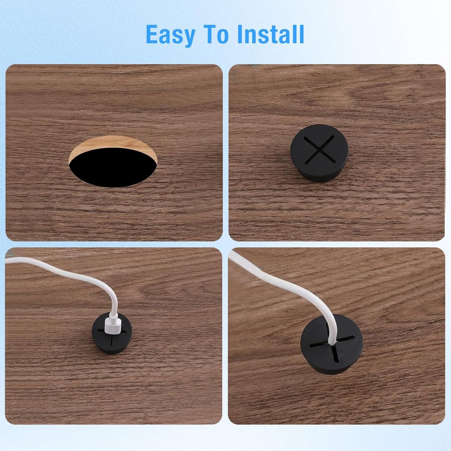 Desk Grommet, 3/4 in 20 mm Silicone Rubber Grommets, Black Desk Hole Cover for Cables, Flexible Wall Cord Pass Through Grommet for Office Table Computer Home Furniture Wire Organizer-8 Pcs