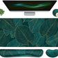 Ergonomic Large Mouse Pad and Keyboard Wrist Rest, Desk Pad for Keyboard and Mouse, 4-in-1 Large Gaming Mouse Pad with Wrist Support for Home Office Study Game-Green Leaves