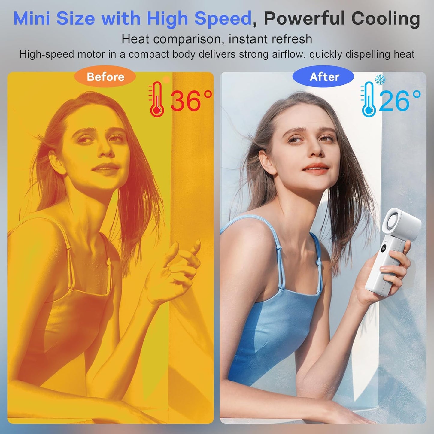 Personal Handheld Fan, Portable 3-in-1 High-Speed Turbo Fan with 5 Gear Wind, USB Mini Personal with 4000mAh Rechargeable Battery for Outdoor/Summer/Travel/Camping/Vacation Essentials Grey
