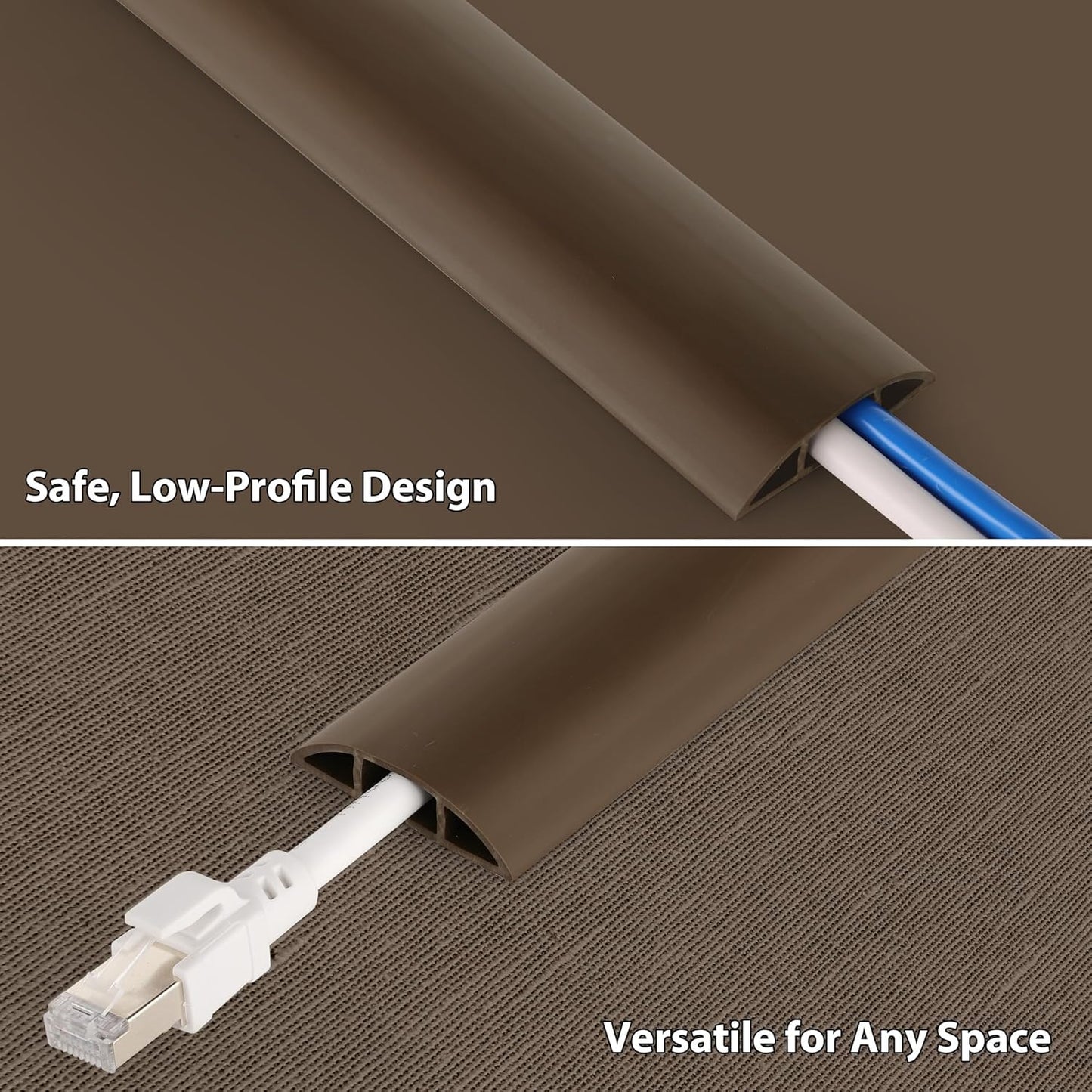 ZhiYo 3.6ft Cord Covers for Wires on Floor, Cord Hider Floor Hide Extension Cords, Soft PVC Cable Cover Cable Protector, Wire Cavity W0.62in H0.31in, Vintage Coffee