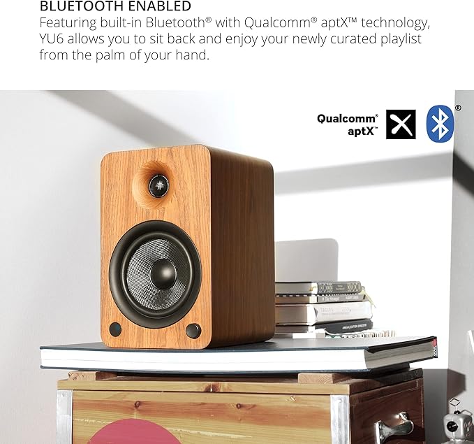 Kanto YU6WALNUT Powered Bookshelf Speakers with Bluetooth and Phono Preamp | Pair | Walnut