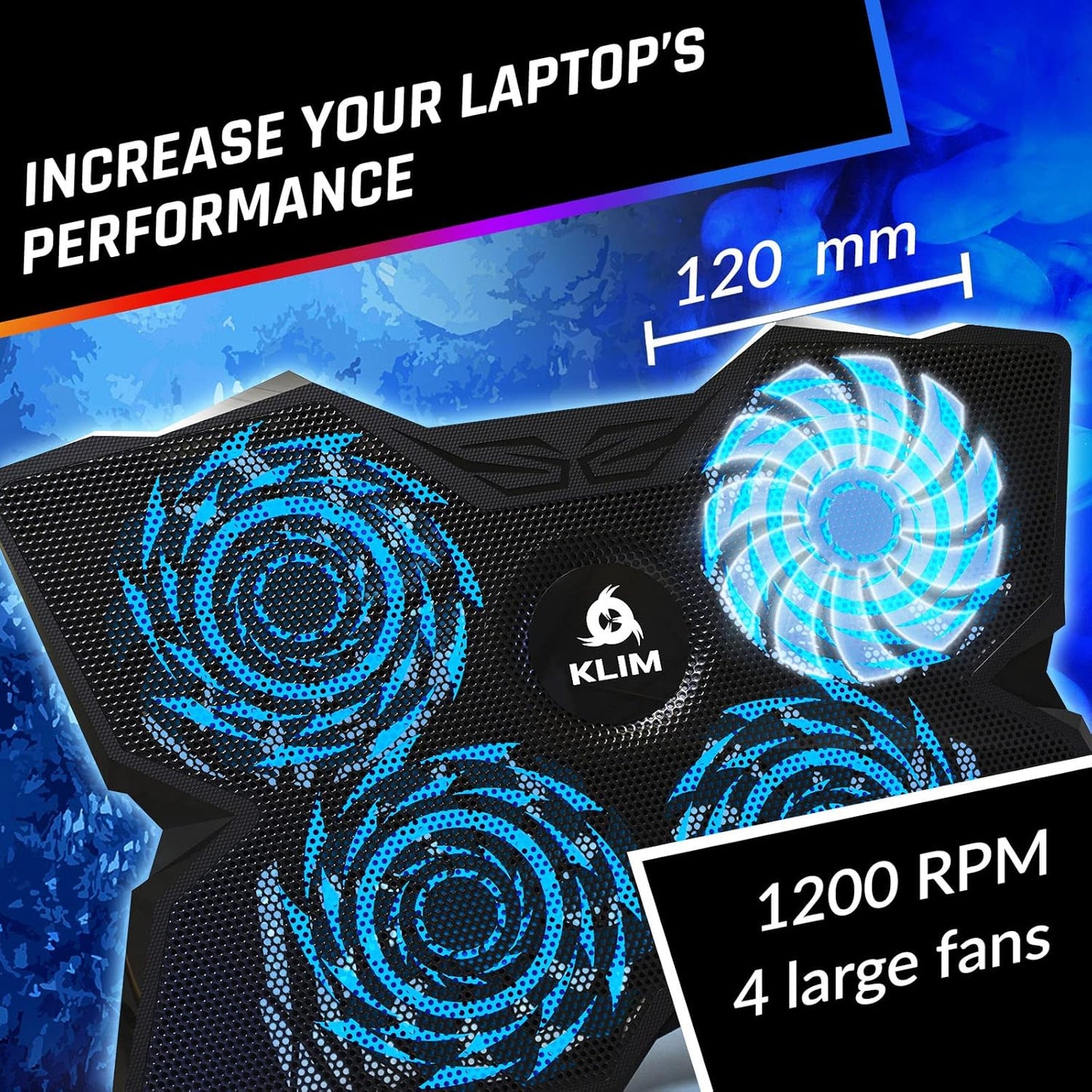 KLIM Wind Laptop Cooling Pad - More Than 500,000 Units Sold - New Version - Powerful Rapid Action Laptop Cooler - Laptop Stand with 4 Cooling Fans - 2 USB Ports - PC Mac PS5 PS4 Xbox One - Diamond
