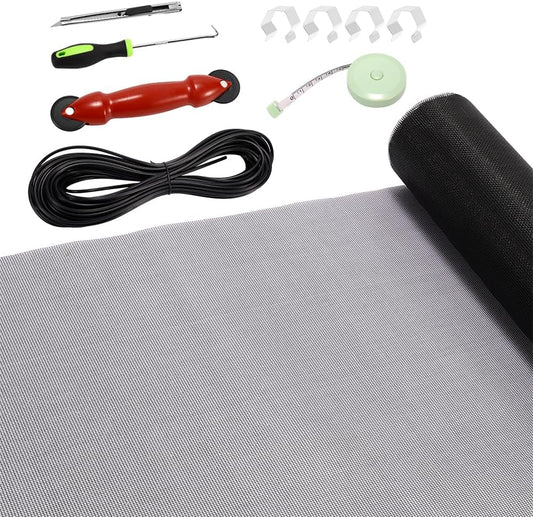 FLYZZZ Windows Screen Door Repair Kit Fiberglass Mesh 48''x197'' Black Window Screen Repair Kit Replacement Mesh Tool for Patio Screen Sliding Door Screen (Black, 48X197'')
