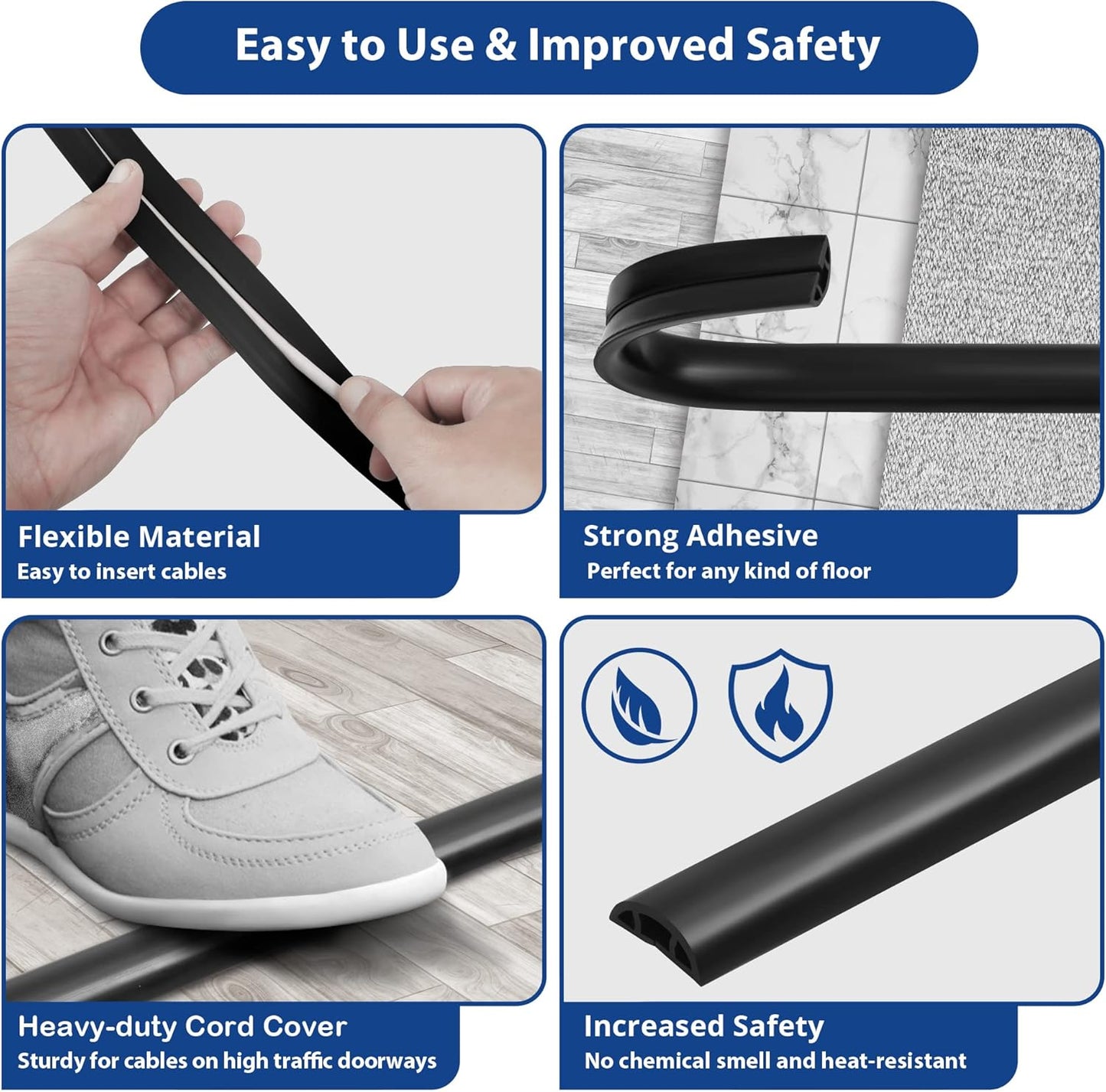 ZhiYo 4ft Cord Hider Floor for 1 Small Wire, Soft PVC Cord Covers for Wires on Floor, Wire Cover to Hide Power Cords, Cable Cover Protect Cords, Cable Cavity: W0.47in x H0.28in Ivory Beige