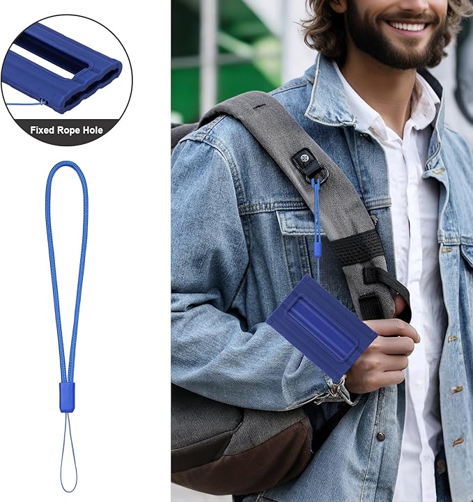 Lacdo Silicone Carrying Case for Samsung T7 Shield Portable SSD 1TB 2TB 4TB External Solid State Drive, Soft Silicone Case Protective Cover Sleeve Skin for T7 Shield SSD, with Lanyard, Blue