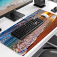 Large Extended Gaming Mouse Pad with Stitched Edges, Non-Slip Waterproof Rubber Base Mouse Pad for Office, Computer, Keyboard, Laptop and Home Desk Pad 35.4 x 15.7 x 0.12 Inch (Beach at Sunset)