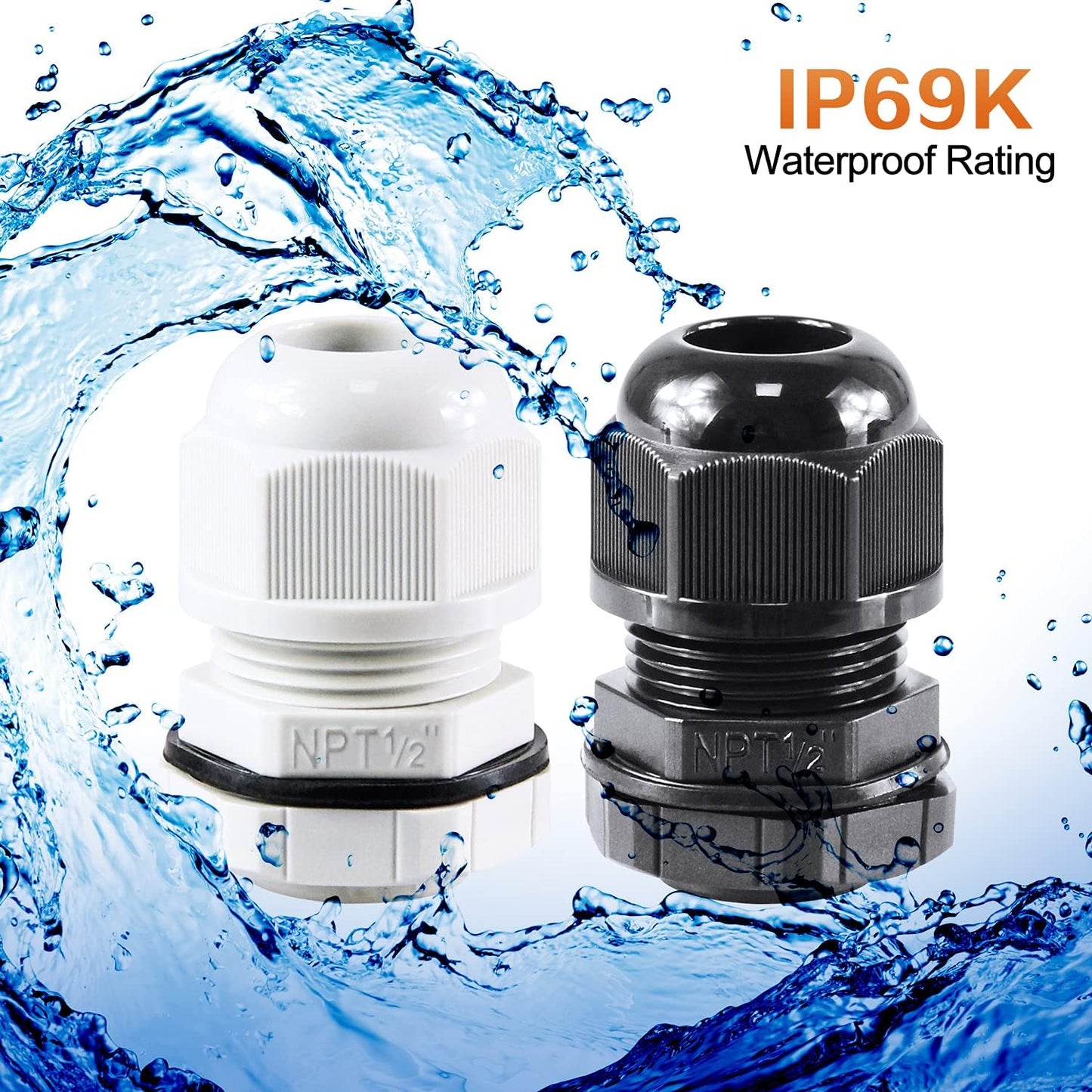 XHF 20 Pcs 1/4 Inch IP68 Strain Relief Nylon Cord Grip NPT Cable Glands Adjustable UL Listed and RoHS Compliant (Black)