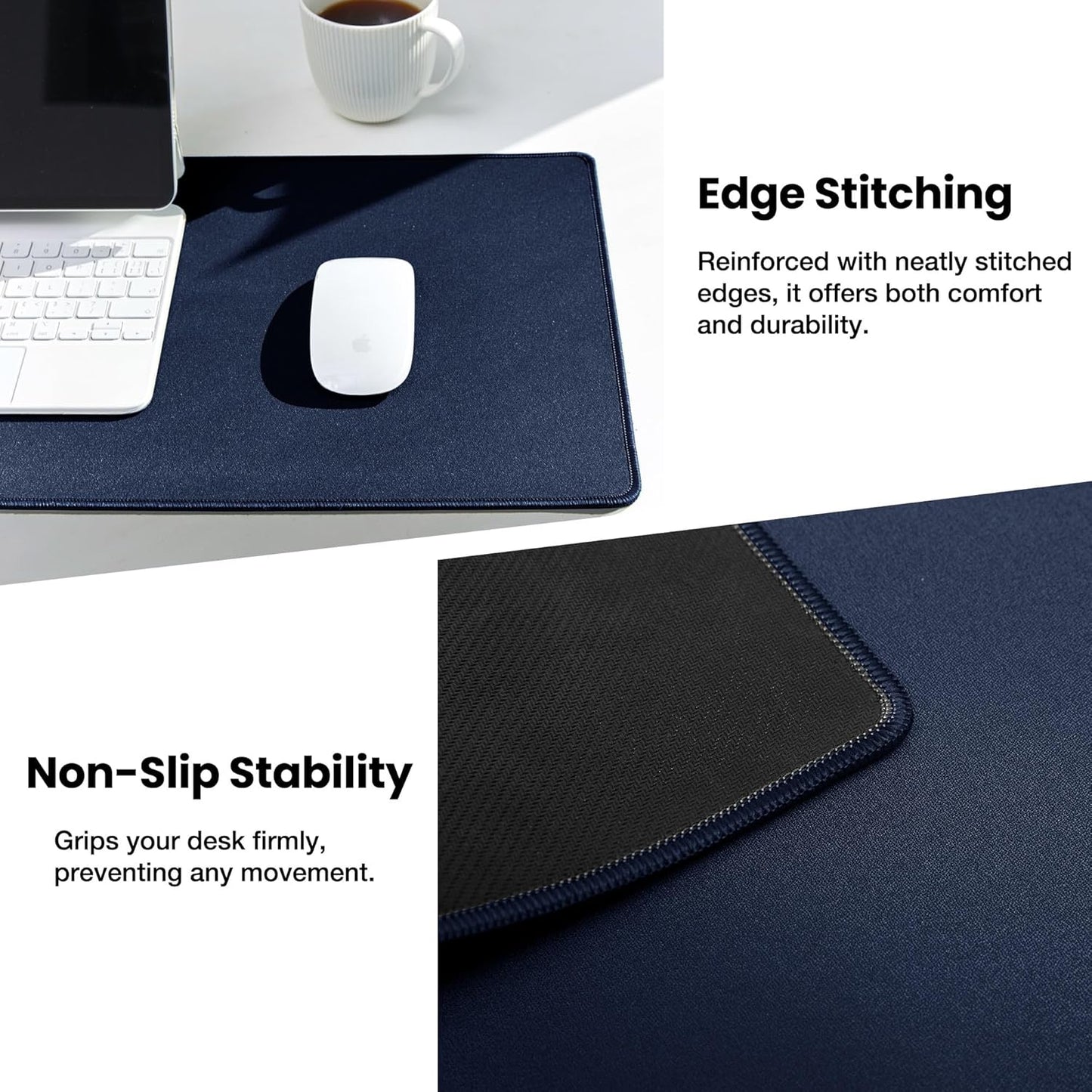 ALOANES Waterproof Mouse Pad with Durable Stitched Edge, XL Gaming Keyboard Pad, Non-Slip Rubber Base Mouse Mat, Extended Desk pad for Gamer, Office & Home, Dark Blue Mousepad 31.5''x 11.8''x 0.12''