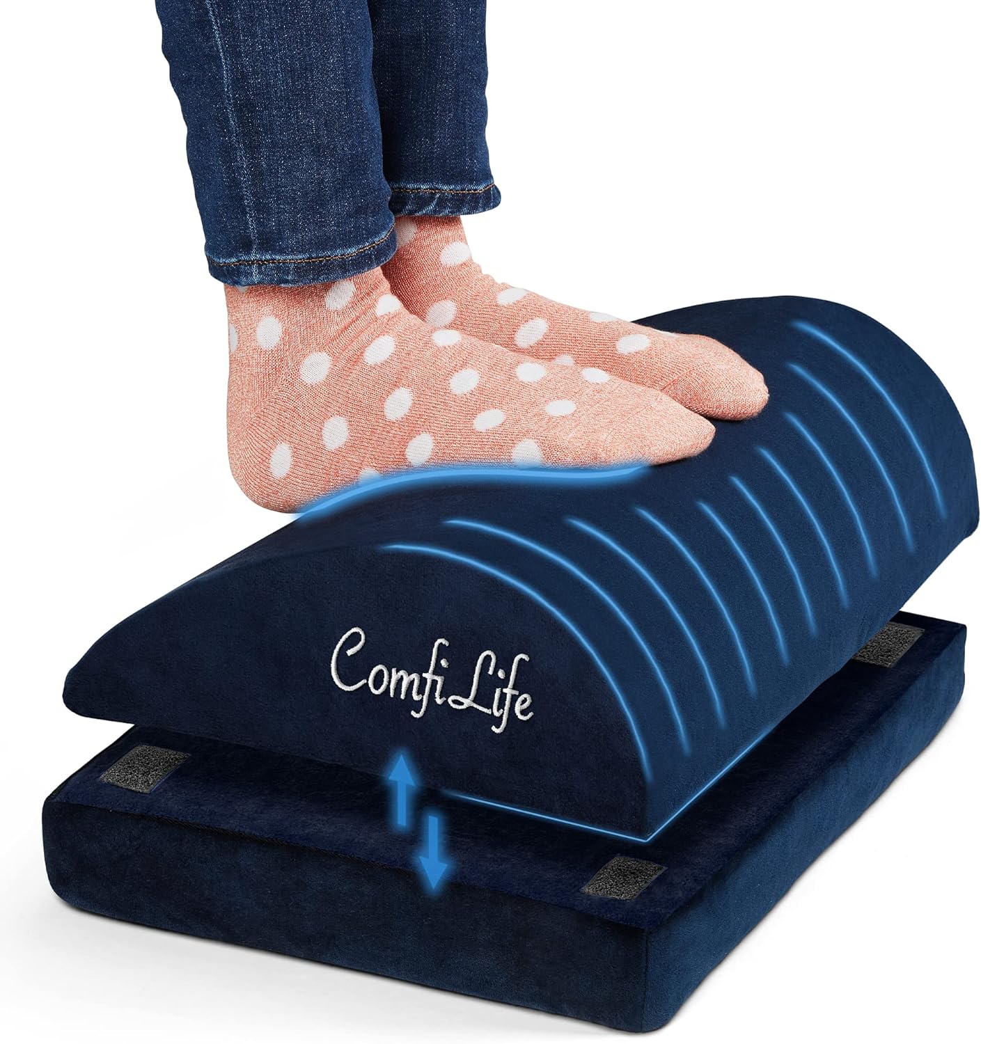 ComfiLife Foot Rest for Under Desk at Work – Adjustable Desk FootRest for Office Chair, Gaming Accessories – Ergonomic Teardrop Design for Back, Hip & Leg Pain Relief – 100% Memory Foam (Navy)